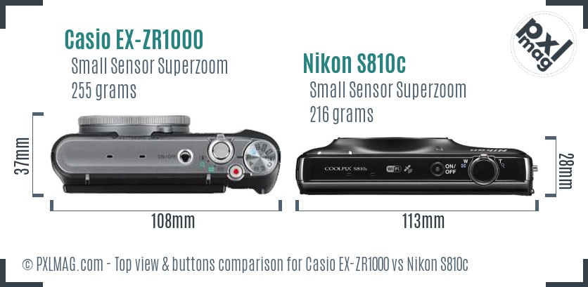 Casio EX-ZR1000 vs Nikon S810c top view buttons comparison