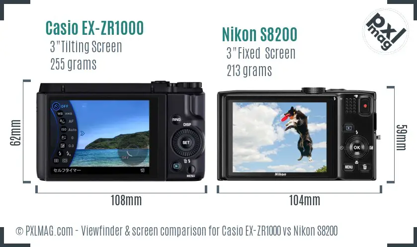 Casio EX-ZR1000 vs Nikon S8200 Screen and Viewfinder comparison