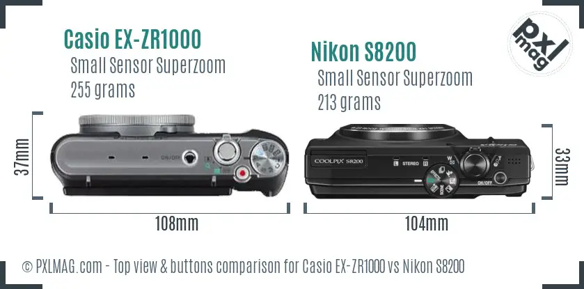 Casio EX-ZR1000 vs Nikon S8200 top view buttons comparison