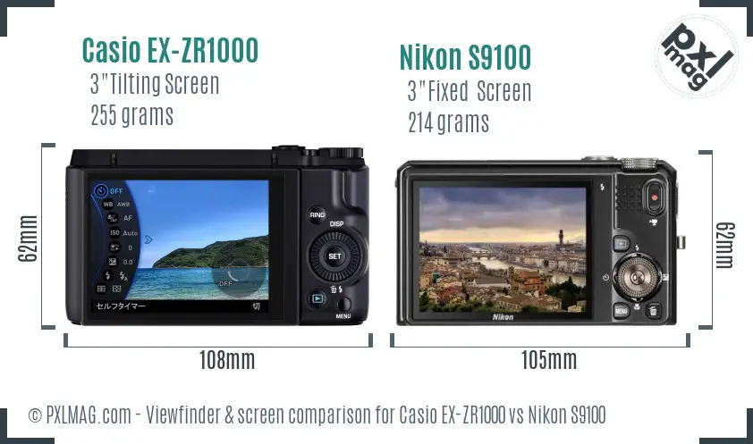 Casio EX-ZR1000 vs Nikon S9100 Screen and Viewfinder comparison