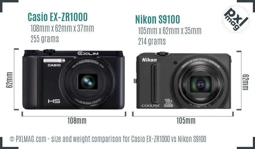 Casio EX-ZR1000 vs Nikon S9100 size comparison