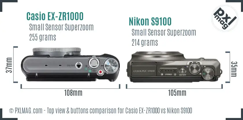 Casio EX-ZR1000 vs Nikon S9100 top view buttons comparison