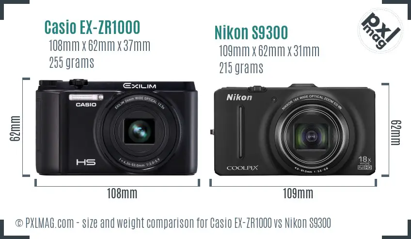 Casio EX-ZR1000 vs Nikon S9300 size comparison