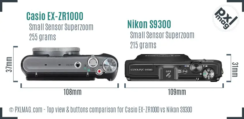 Casio EX-ZR1000 vs Nikon S9300 top view buttons comparison