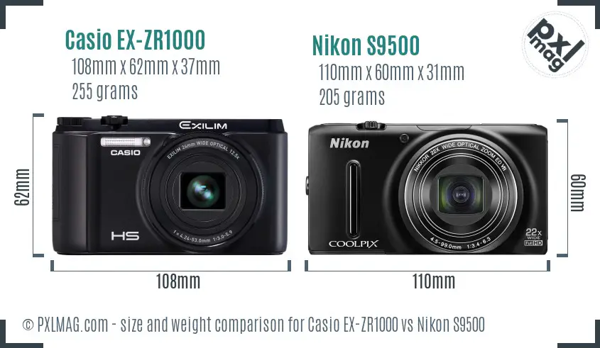 Casio EX-ZR1000 vs Nikon S9500 size comparison Casio EX-ZR1000 vs Nikon S9500 size comparison