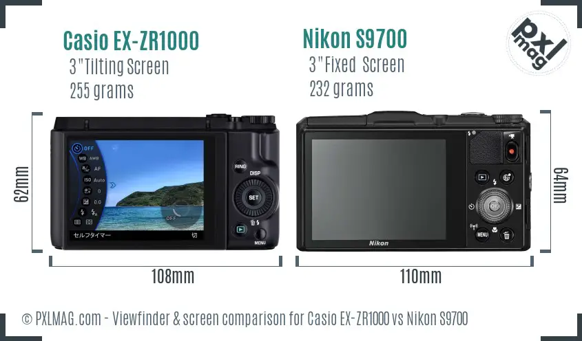 Casio EX-ZR1000 vs Nikon S9700 Screen and Viewfinder comparison