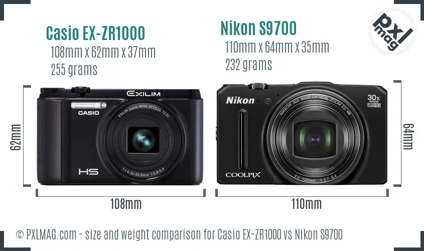 Casio EX-ZR1000 vs Nikon S9700 size comparison