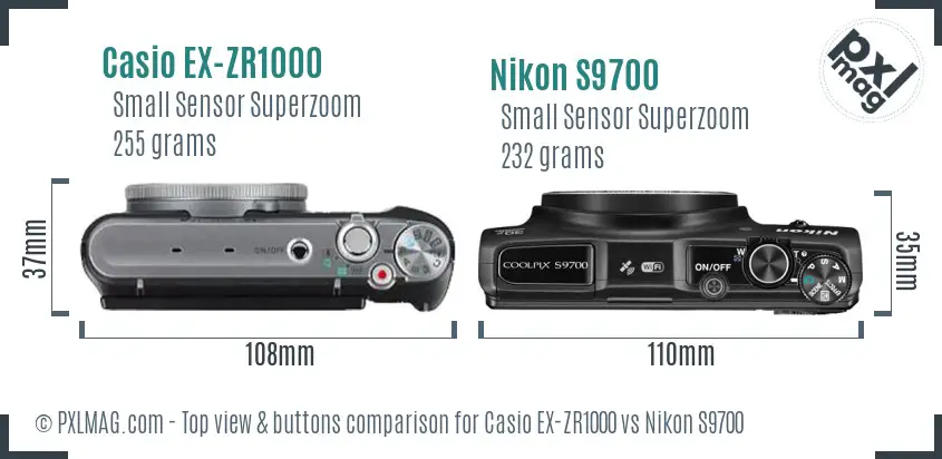 Casio EX-ZR1000 vs Nikon S9700 top view buttons comparison