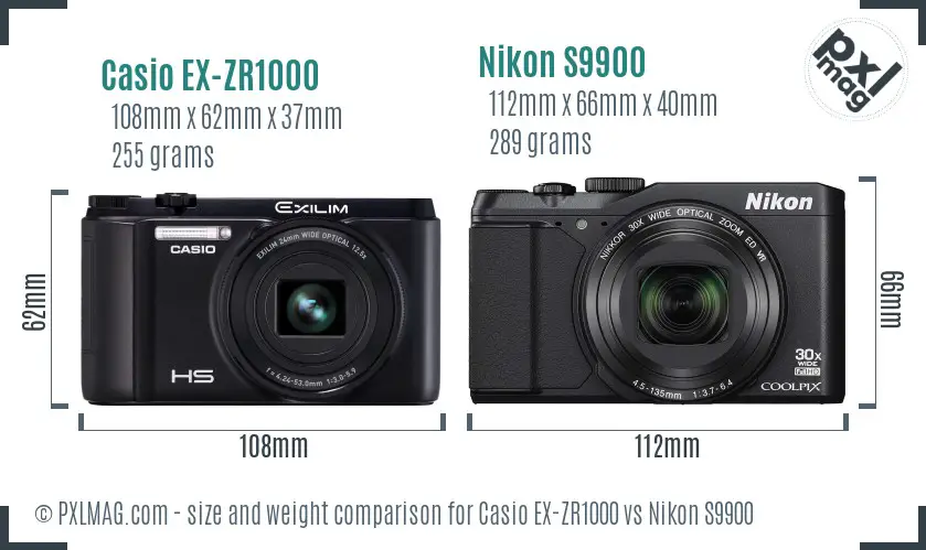 Casio EX-ZR1000 vs Nikon S9900 size comparison
