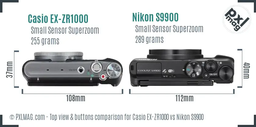 Casio EX-ZR1000 vs Nikon S9900 top view buttons comparison