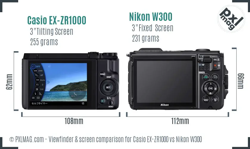 Casio EX-ZR1000 vs Nikon W300 Screen and Viewfinder comparison