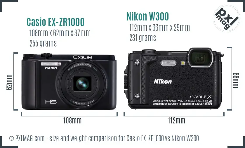 Casio EX-ZR1000 vs Nikon W300 size comparison