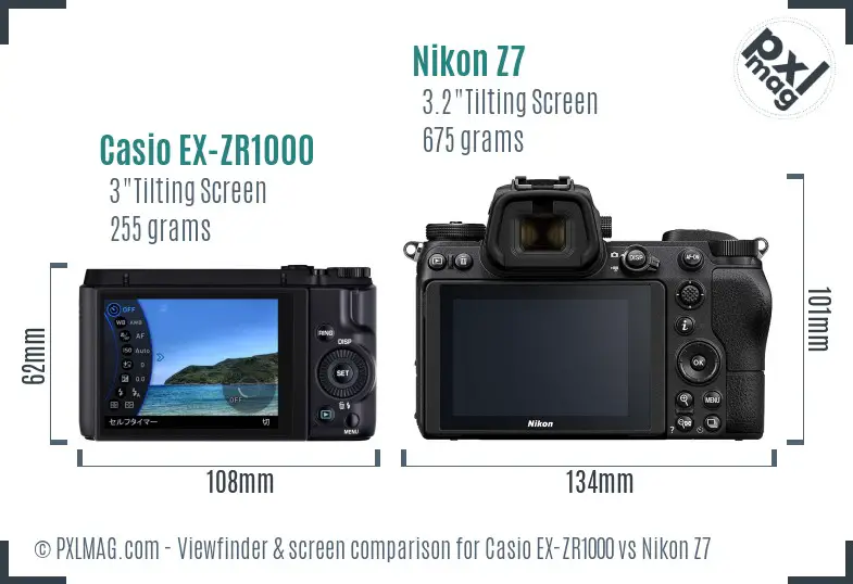 Casio EX-ZR1000 vs Nikon Z7 Screen and Viewfinder comparison