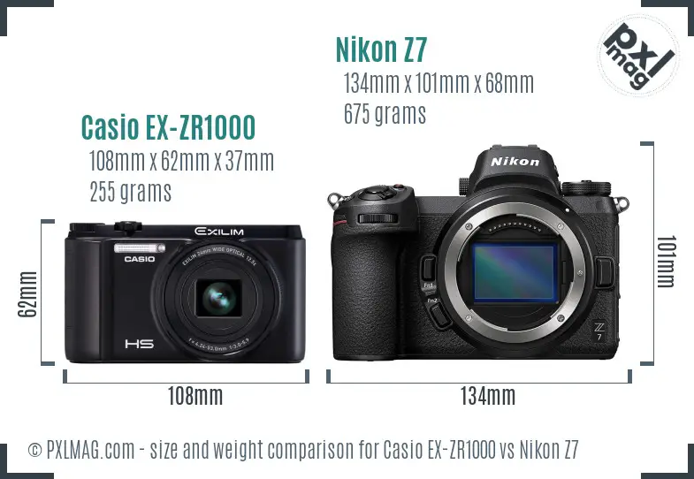 Casio EX-ZR1000 vs Nikon Z7 size comparison