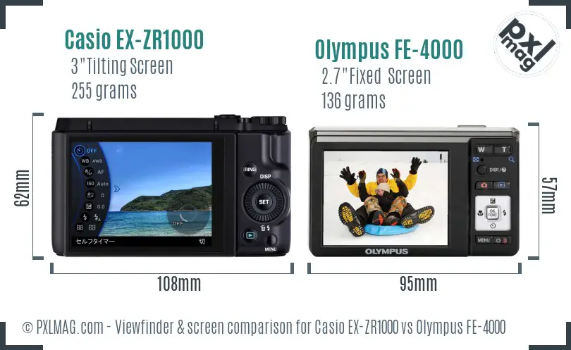 Casio EX-ZR1000 vs Olympus FE-4000 Screen and Viewfinder comparison