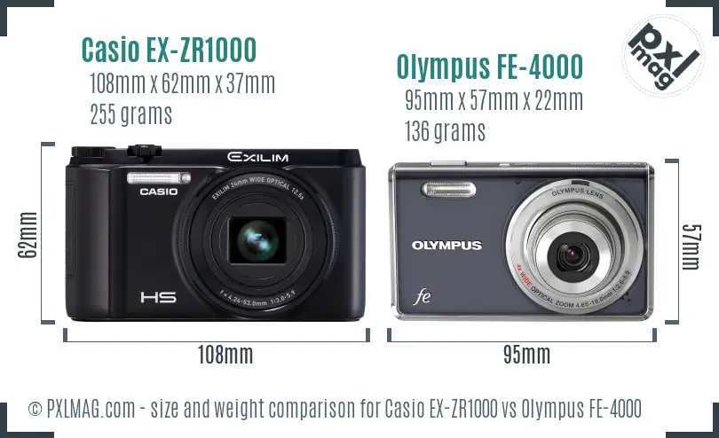 Casio EX-ZR1000 vs Olympus FE-4000 size comparison