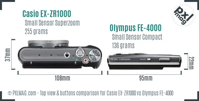 Casio EX-ZR1000 vs Olympus FE-4000 top view buttons comparison