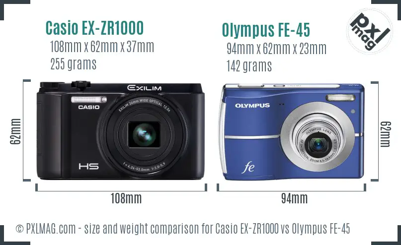 Casio EX-ZR1000 vs Olympus FE-45 size comparison