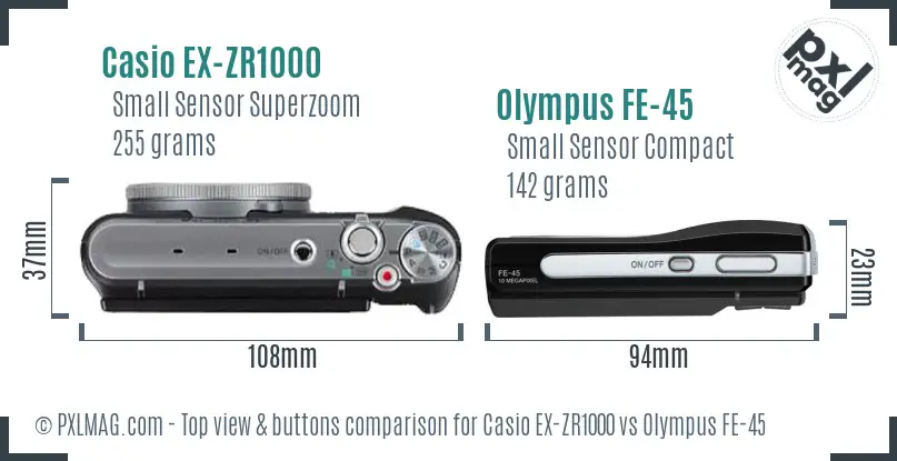 Casio EX-ZR1000 vs Olympus FE-45 top view buttons comparison