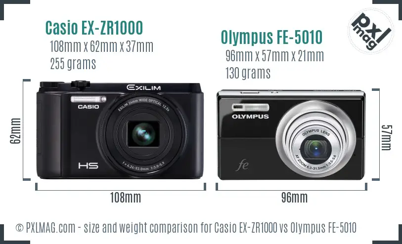 Casio EX-ZR1000 vs Olympus FE-5010 size comparison Casio EX-ZR1000 vs Olympus FE-5010 size comparison