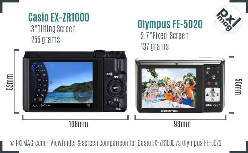 Casio EX-ZR1000 vs Olympus FE-5020 Screen and Viewfinder comparison Casio EX-ZR1000 vs Olympus FE-5020 Screen and Viewfinder comparison
