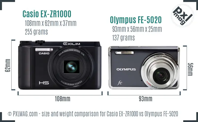 Casio EX-ZR1000 vs Olympus FE-5020 size comparison Casio EX-ZR1000 vs Olympus FE-5020 size comparison