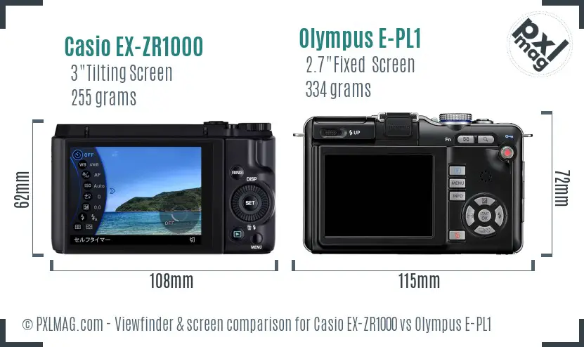 Casio EX-ZR1000 vs Olympus E-PL1 Screen and Viewfinder comparison