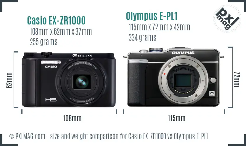 Casio EX-ZR1000 vs Olympus E-PL1 size comparison