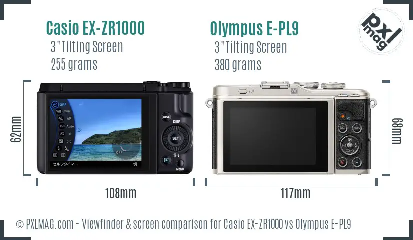 Casio EX-ZR1000 vs Olympus E-PL9 Screen and Viewfinder comparison