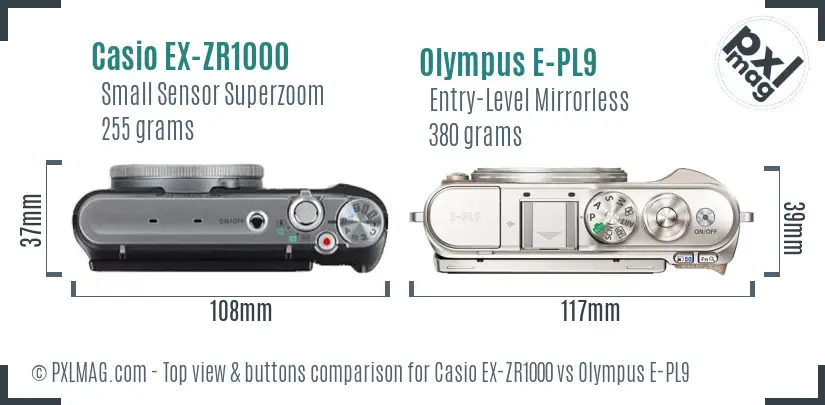 Casio EX-ZR1000 vs Olympus E-PL9 top view buttons comparison