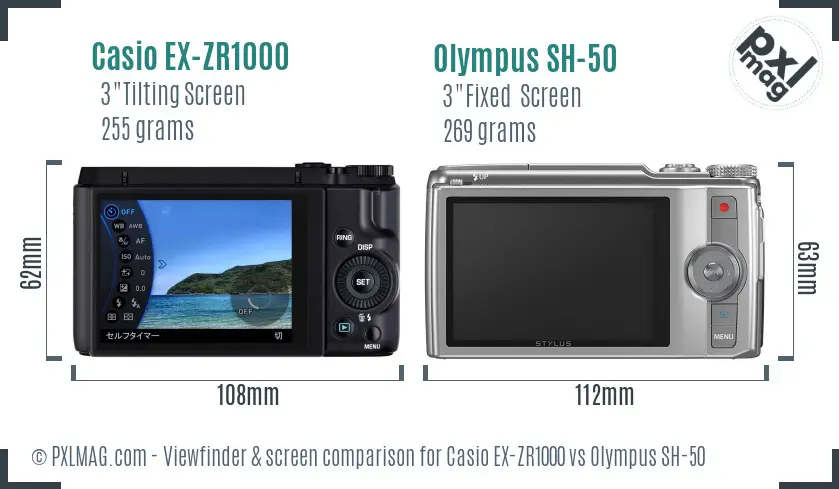 Casio EX-ZR1000 vs Olympus SH-50 Screen and Viewfinder comparison