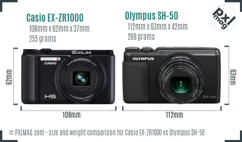 Casio EX-ZR1000 vs Olympus SH-50 size comparison