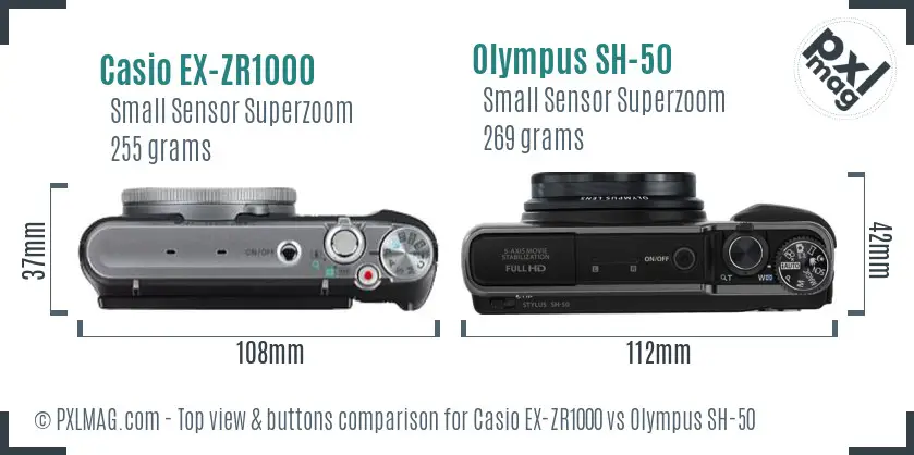 Casio EX-ZR1000 vs Olympus SH-50 top view buttons comparison
