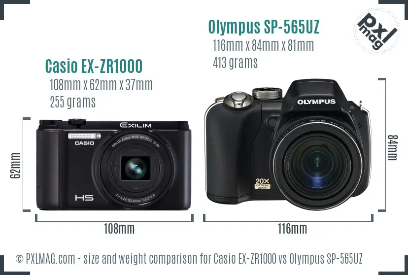 Casio EX-ZR1000 vs Olympus SP-565UZ size comparison Casio EX-ZR1000 vs Olympus SP-565UZ size comparison