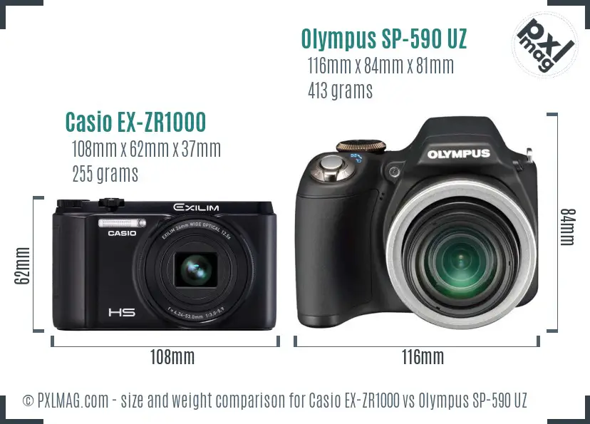 Casio EX-ZR1000 vs Olympus SP-590 UZ size comparison Casio EX-ZR1000 vs Olympus SP-590 UZ size comparison