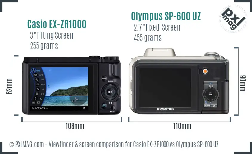 Casio EX-ZR1000 vs Olympus SP-600 UZ Screen and Viewfinder comparison