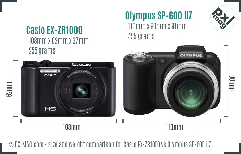 Casio EX-ZR1000 vs Olympus SP-600 UZ size comparison Casio EX-ZR1000 vs Olympus SP-600 UZ size comparison
