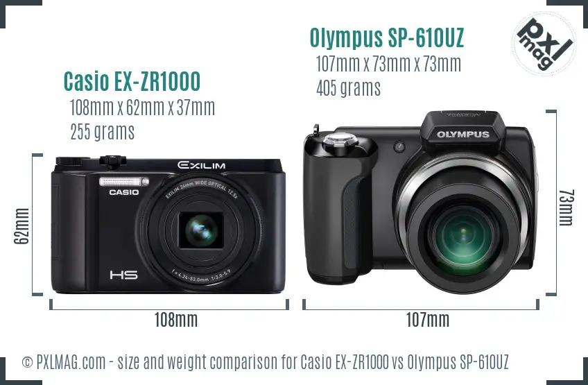 Casio EX-ZR1000 vs Olympus SP-610UZ size comparison