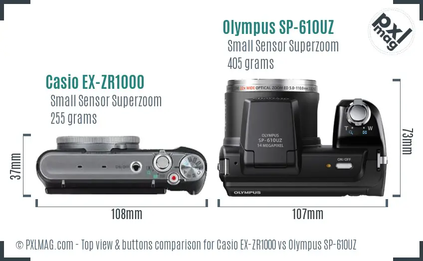 Casio EX-ZR1000 vs Olympus SP-610UZ top view buttons comparison