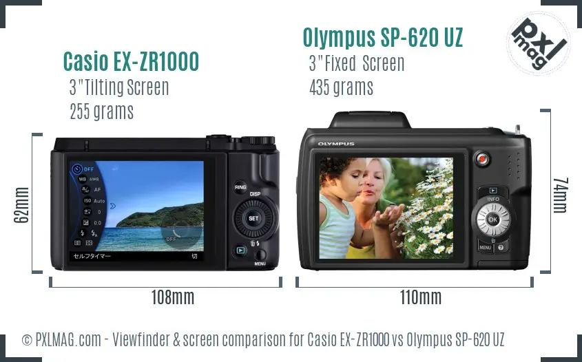 Casio EX-ZR1000 vs Olympus SP-620 UZ Screen and Viewfinder comparison