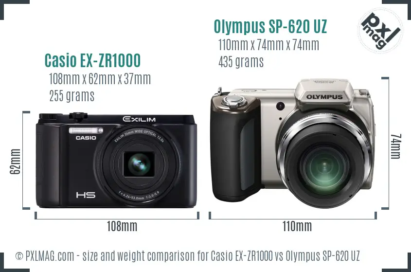Casio EX-ZR1000 vs Olympus SP-620 UZ size comparison