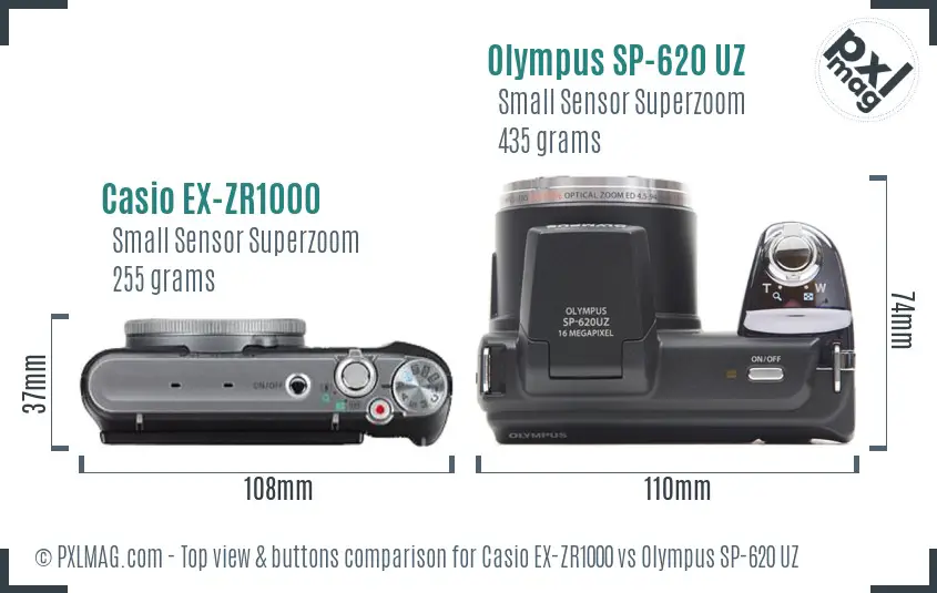 Casio EX-ZR1000 vs Olympus SP-620 UZ top view buttons comparison