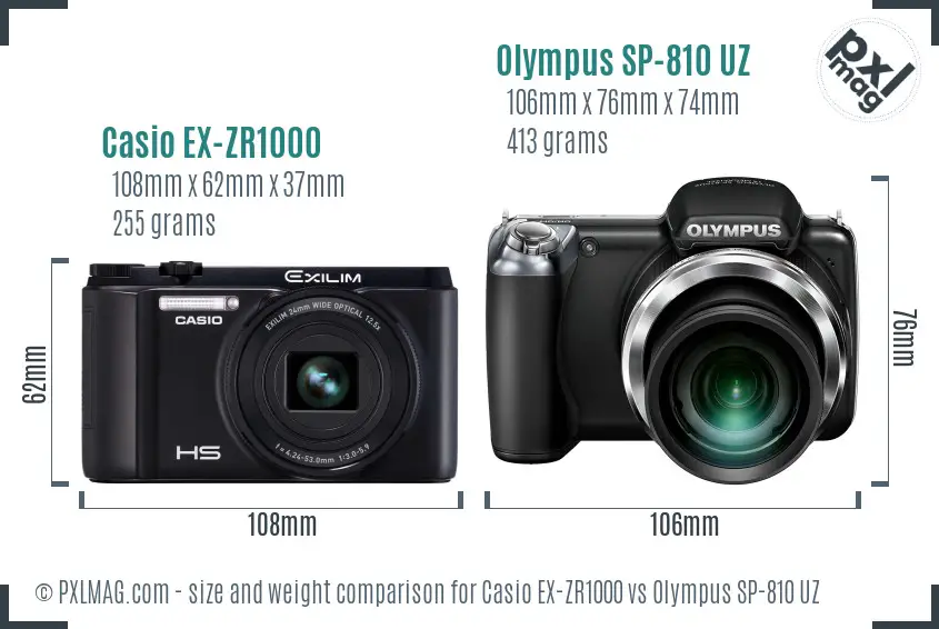 Casio EX-ZR1000 vs Olympus SP-810 UZ size comparison