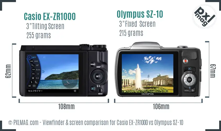 Casio EX-ZR1000 vs Olympus SZ-10 Screen and Viewfinder comparison