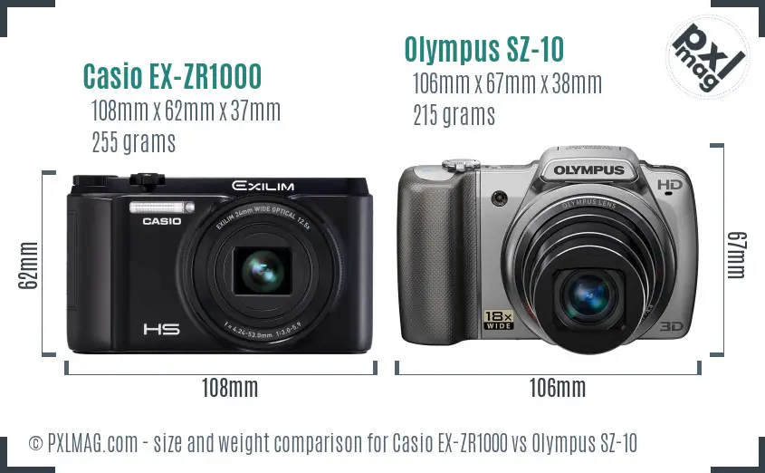 Casio EX-ZR1000 vs Olympus SZ-10 size comparison Casio EX-ZR1000 vs Olympus SZ-10 size comparison
