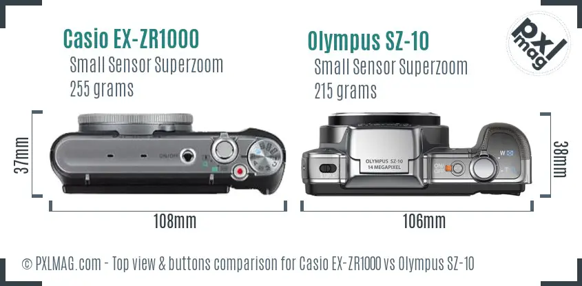 Casio EX-ZR1000 vs Olympus SZ-10 top view buttons comparison