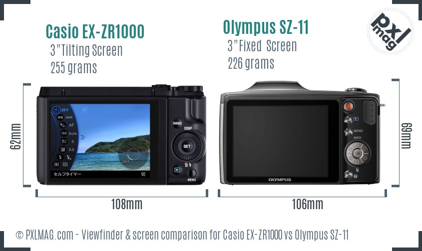 Casio EX-ZR1000 vs Olympus SZ-11 Screen and Viewfinder comparison