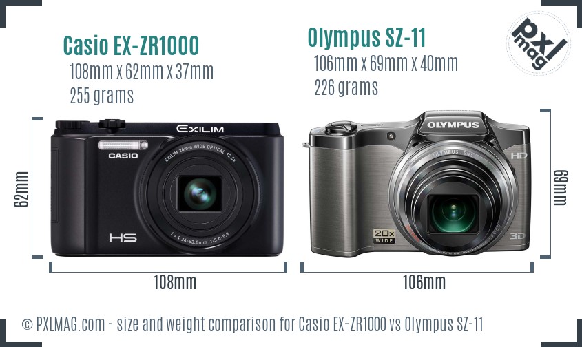 Casio EX-ZR1000 vs Olympus SZ-11 size comparison Casio EX-ZR1000 vs Olympus SZ-11 size comparison