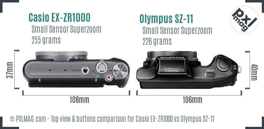 Casio EX-ZR1000 vs Olympus SZ-11 top view buttons comparison