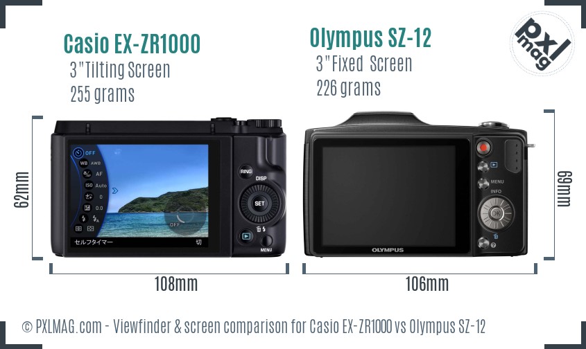 Casio EX-ZR1000 vs Olympus SZ-12 Screen and Viewfinder comparison